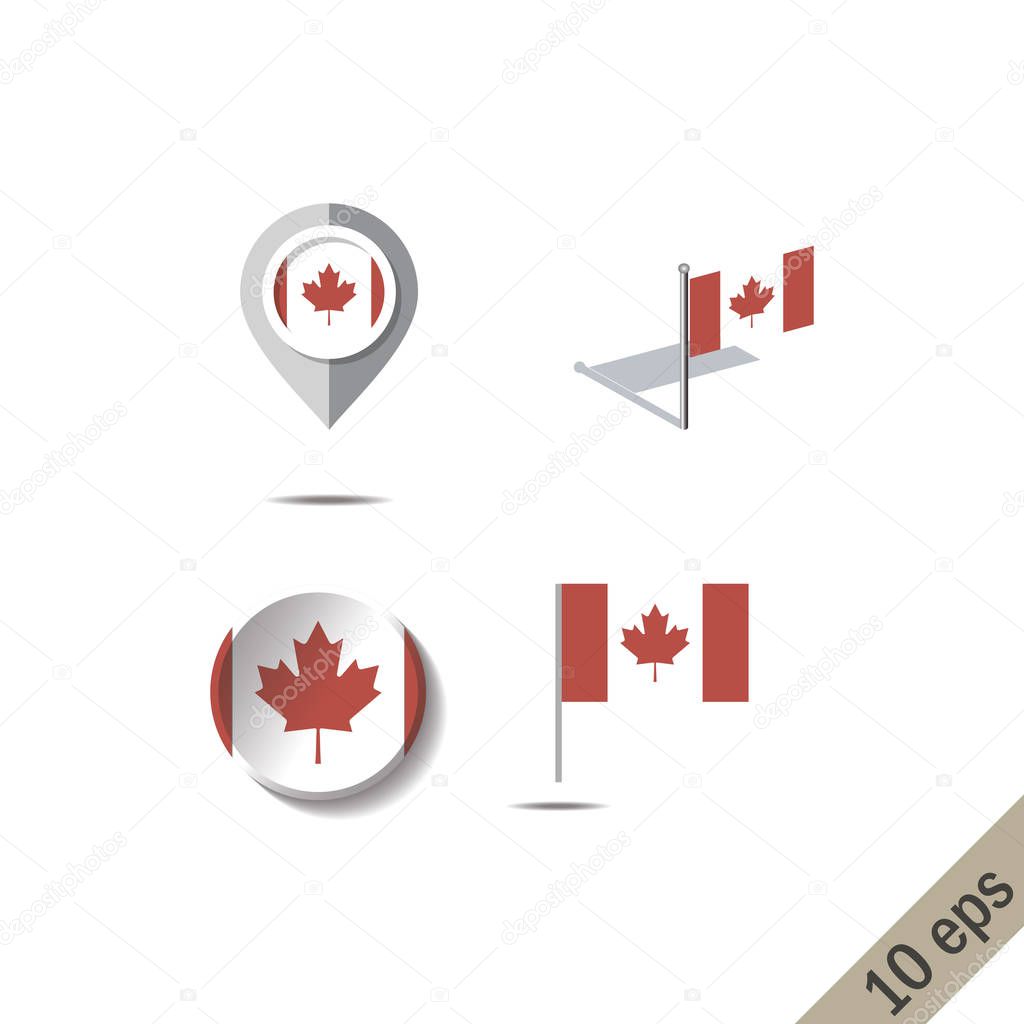 Map pins with flag of CANADA- - vector illustration