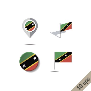 Saint Kitts ve Nevis - vektör çizim bayrağı ile harita pimleri