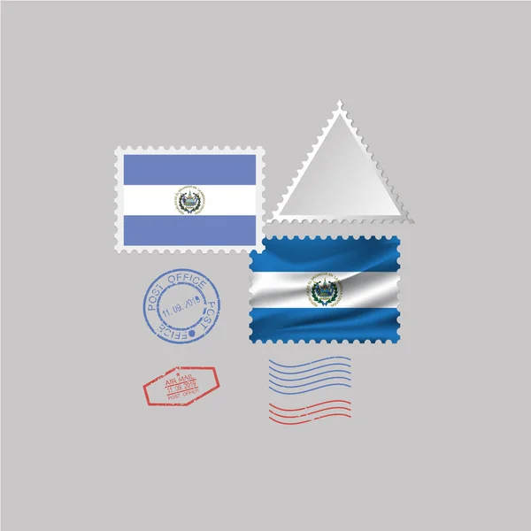 Salvador Conjunto Sellos Postales Bandera Aislado Sobre Fondo Gris Ilustración — Archivo Imágenes Vectoriales