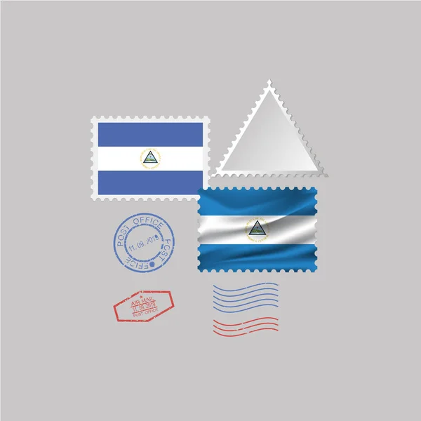 Juego Sellos Postales Bandera Nicaragua Aislado Sobre Fondo Gris Ilustración — Vector de stock