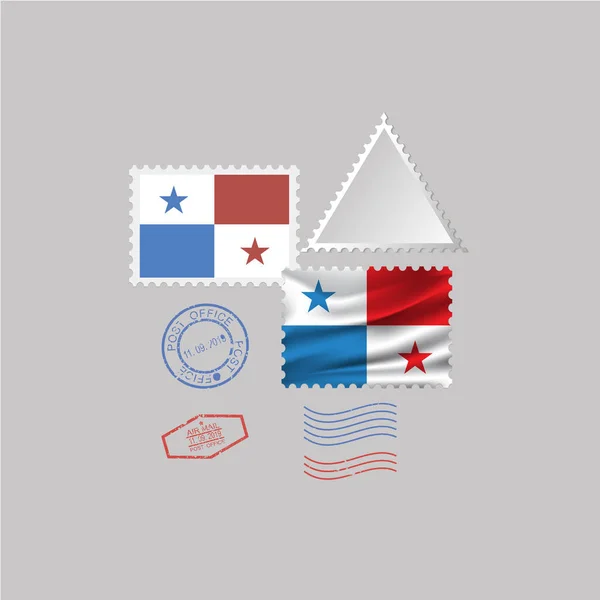 Panama Flaga Znaczka Pocztowego Zestaw Białym Tle Szarym Tle Ilustracji — Wektor stockowy