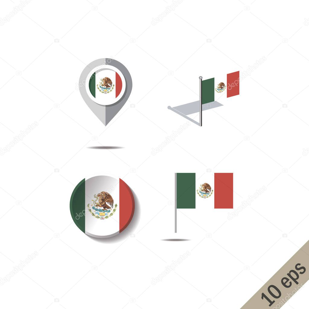 Map pins with flag of MEXICO - vector illustration