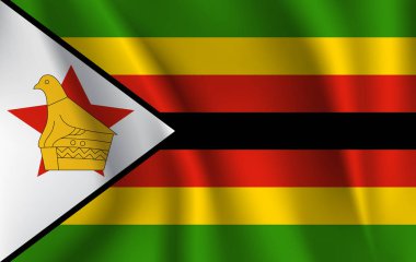 Zimbabve Cumhuriyeti bayrağı sallayarak gerçekçi. Kumaş dokulu akan Zimbabve bayrağı.