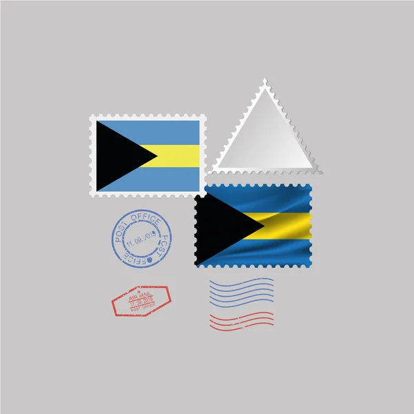 Bahamas Flag Postage Stamp Set Isolated Gray Background Vector Illustration — Stock Vector