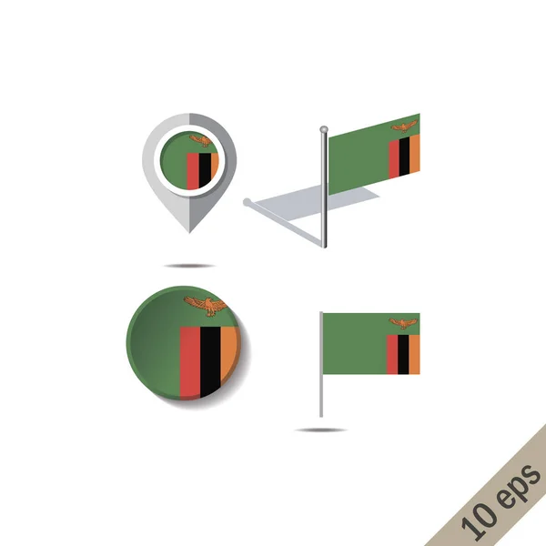 Kartenstecknadeln Mit Der Flagge Von Sambia Vektorillustration — Stockvektor