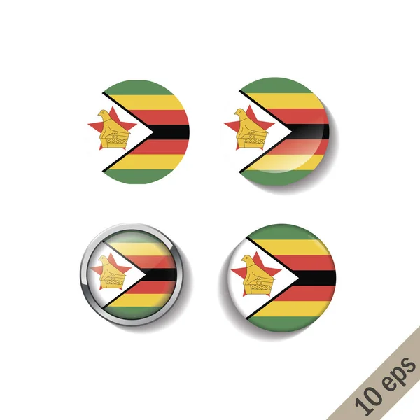 Conjunto Banderas Zimbabwe Insignias Redondas Ilustración Vectorial Eps — Vector de stock