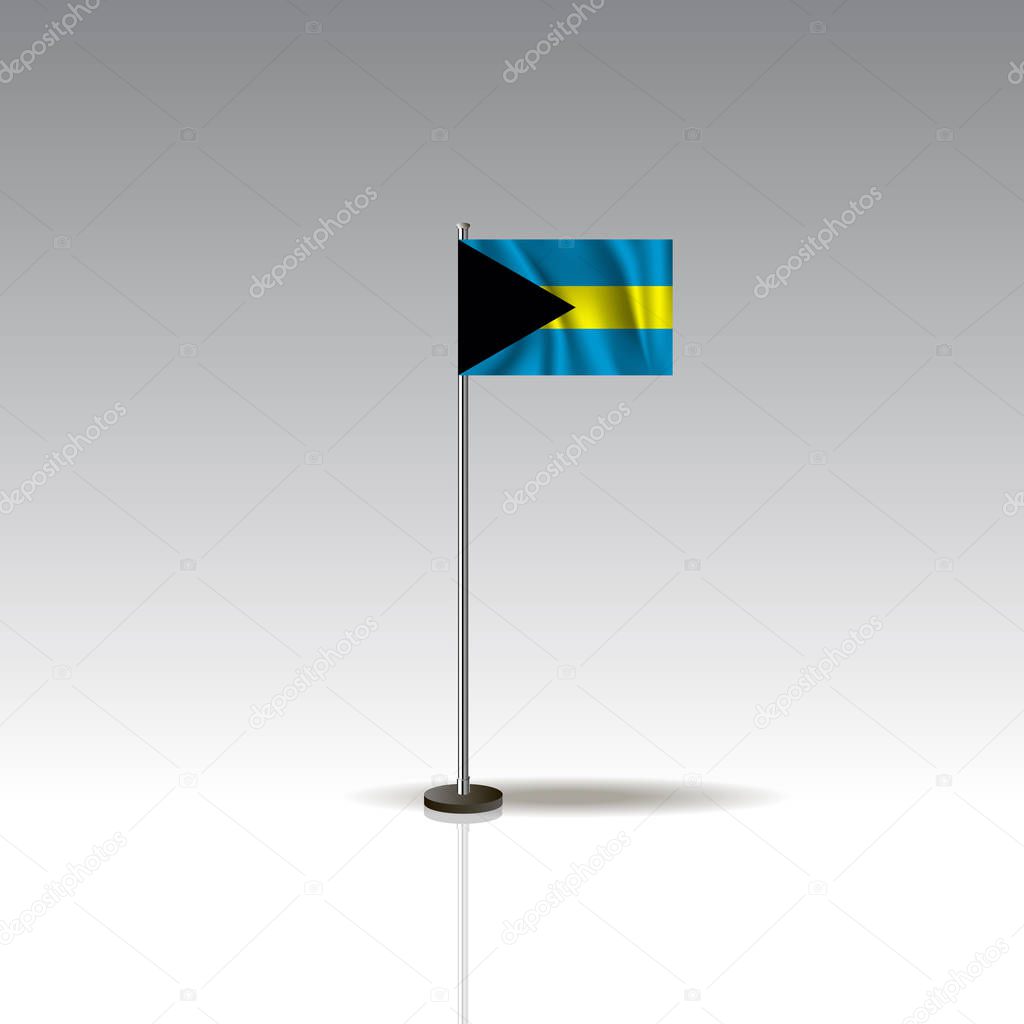 Desktop flag on stand. National THE BAHAMAS flag isolated on gray background. EPS10