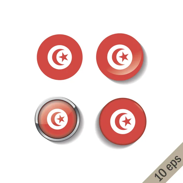 Set Bendera Tunisia Bulat Lencana Vektor Ilustrasi Eps - Stok Vektor