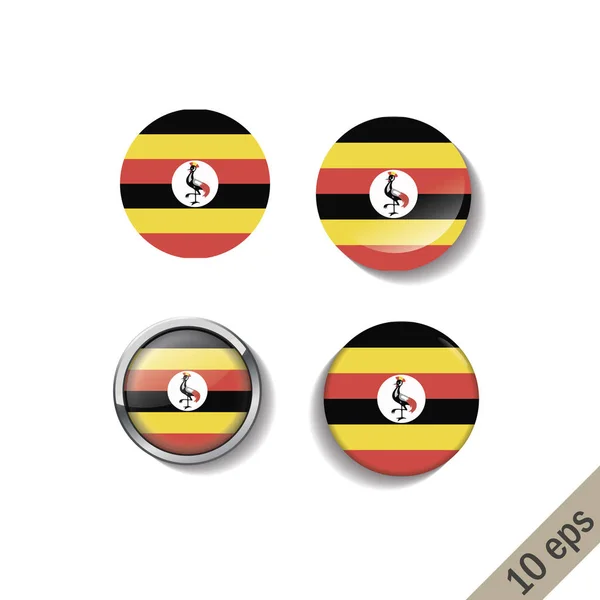 Set Banderas Uganda Insignias Redondas Ilustración Vectorial Eps — Vector de stock