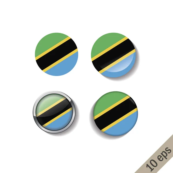 Ensemble Drapeaux Tanzanie Insignes Ronds Illustration Vectorielle Eps — Image vectorielle