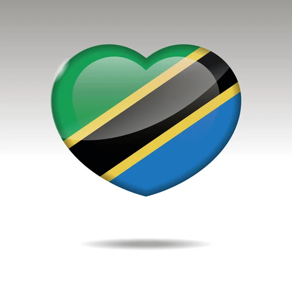 タンザニアのシンボルが大好きです 心の旗のアイコン ベクトル イラスト — ストックベクタ