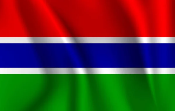 冈比亚共和国的现实挥舞的旗帜 冈比亚织物纹理流动的旗帜 — 图库矢量图片