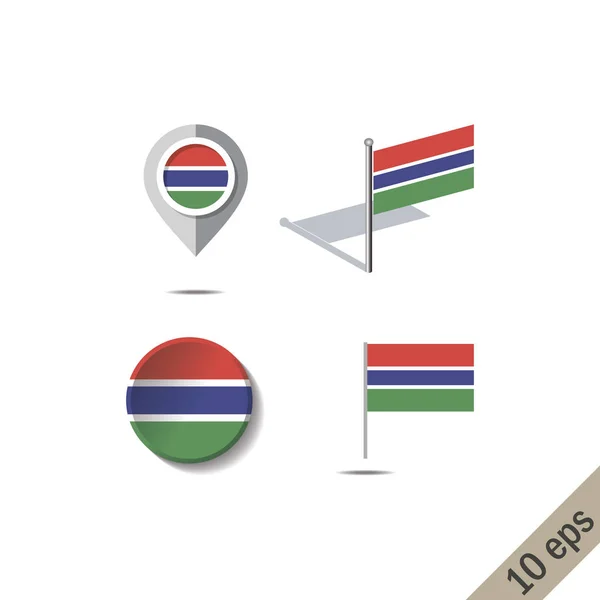 Alfileres Mapa Con Bandera Gambia Ilustración Vectorial — Vector de stock