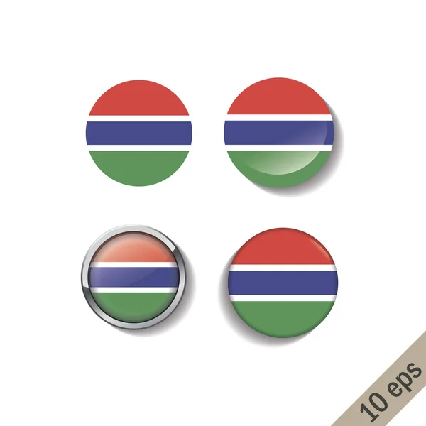 Satz Der Gambia Flaggen Runde Abzeichen Vektorillustration Folgen — Stockvektor