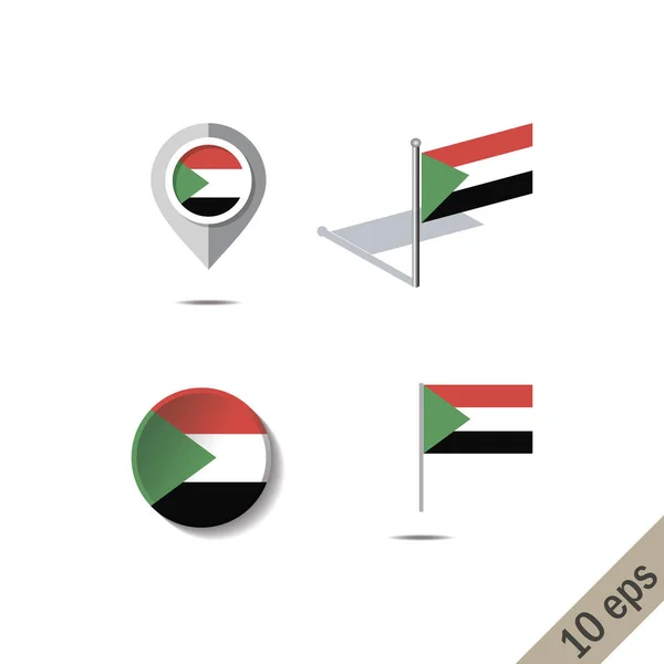 Kartenstecknadeln Mit Fahne Von Sudan Vektorillustration — Stockvektor