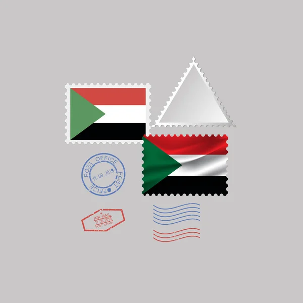 Conjunto Sellos Postales Con Imagen Bandera Sudan Aislada Sobre Fondo — Vector de stock