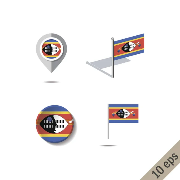 Pinos Mapa Com Bandeira Suazilândia Ilustração Vetorial — Vetor de Stock