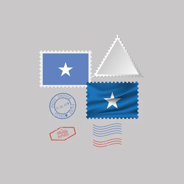 Conjunto Sellos Postales Con Imagen Bandera Somalia Aislada Sobre Fondo — Vector de stock