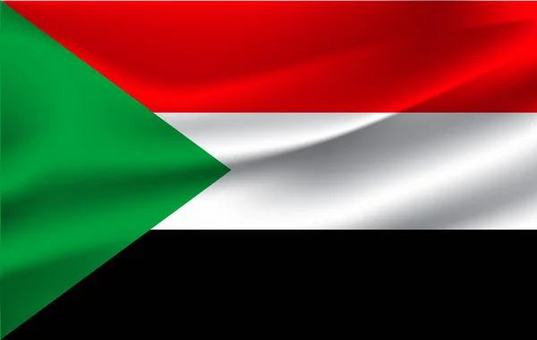 リアルなスーダン共和国の旗を振っています 生地質感スーダンの流れるフラグ — ストックベクタ
