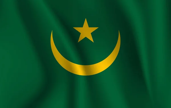 Bandiera Nazionale Della Mauritania Sfondo Seta Ondulata Con Luci Bokeh — Foto Stock