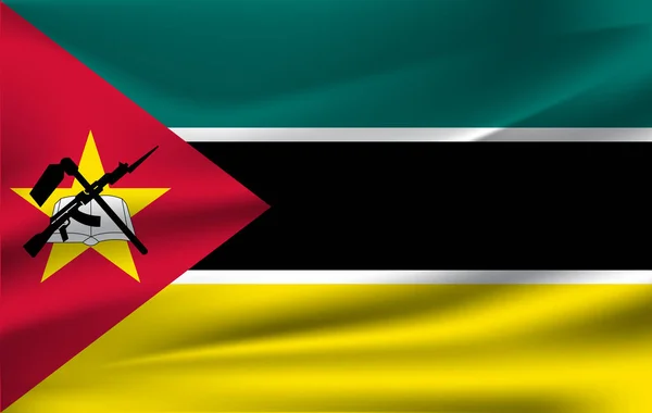 Vlag Van Mozambique Realistisch Zwaaien Vlag Van Republiek Mozambique Stof — Stockfoto