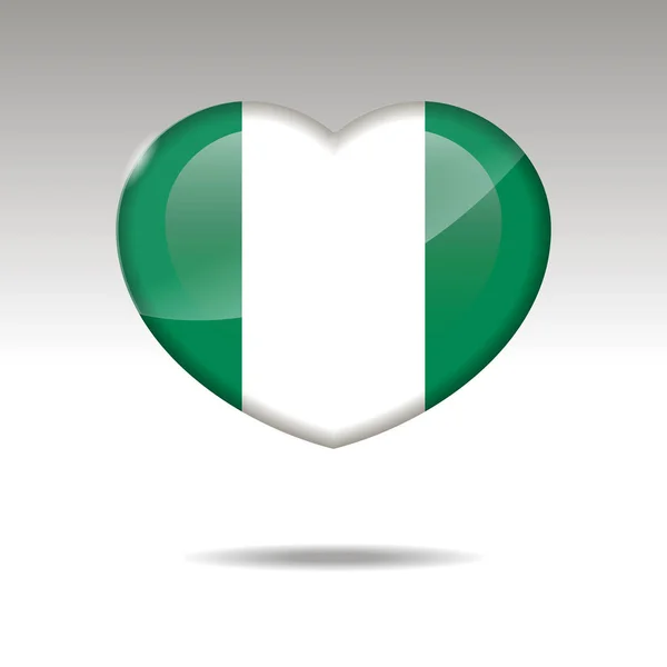 ナイジェリアのシンボルが大好きです 心の旗のアイコン ベクトル イラスト — ストックベクタ