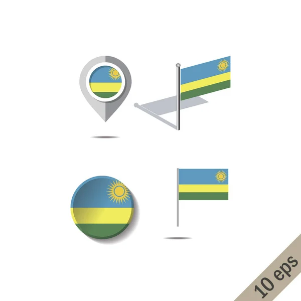 Χάρτης Καρφίτσες Σημαία Της Ρουάντα Εικονογράφηση Φορέας — Διανυσματικό Αρχείο