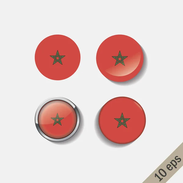 Set Banderas Marruecos Redondas Insignias Ilustración Vectorial Eps — Vector de stock