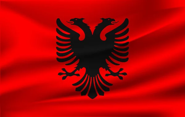 Die albanische Flagge wurde geschwenkt. Gewebe strukturierte fließende Flagge, Vektor eps10 — Stockvektor