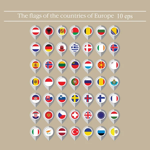 Mappa Marcatore Bandiere Vettore Dei Paesi Stile Piatto — Vettoriale Stock
