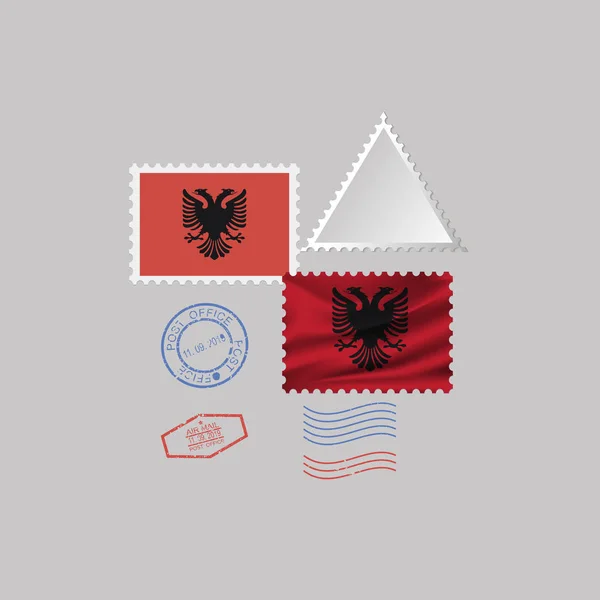 알바니아 국기 우표 세트, 회색 배경, 벡터 일러스트 레이 션에 고립. 10 eps — 스톡 벡터