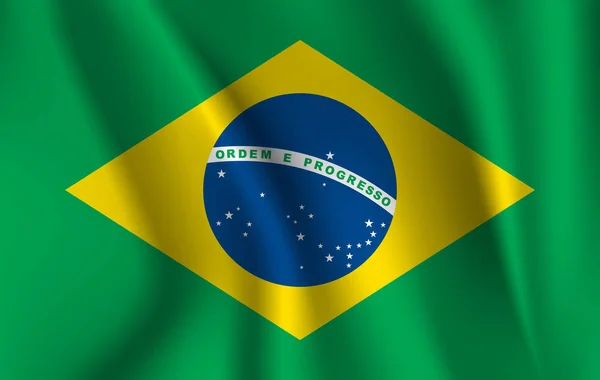 브라질의 국기입니다. 실제 브라질 연방 공화국의 국기를 흔들며입니다. 직물 질감 브라질의 흐르는 국기. — 스톡 벡터
