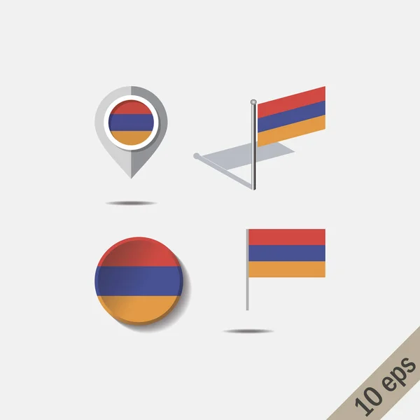 Alfileres de mapa con bandera de Armenia — Vector de stock