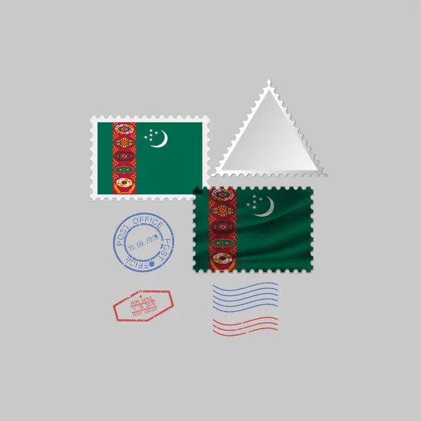 Set de sellos postales de bandera de Turkmenistán, aislados sobre fondo gris, ilustración vectorial. 10 eps — Archivo Imágenes Vectoriales