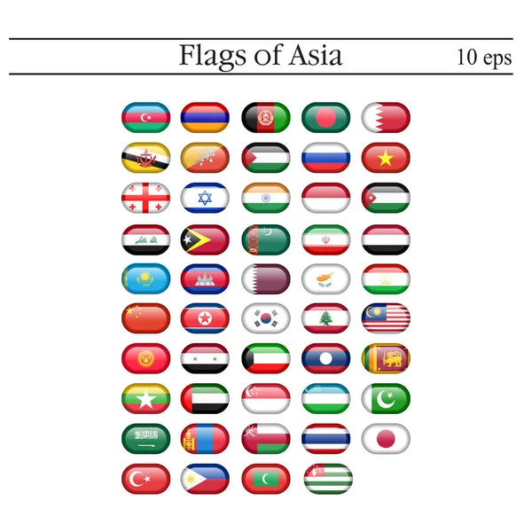 Un conjunto de banderas ovaladas insignias. Asia. 10 eps — Vector de stock