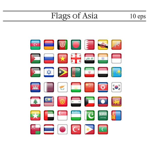 En uppsättning flaggor fyrkantiga ikoner. I Asien. 10 eps — Stock vektor