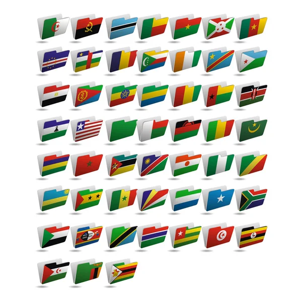 Conjunto de iconos de carpetas vectoriales con banderas de África — Vector de stock