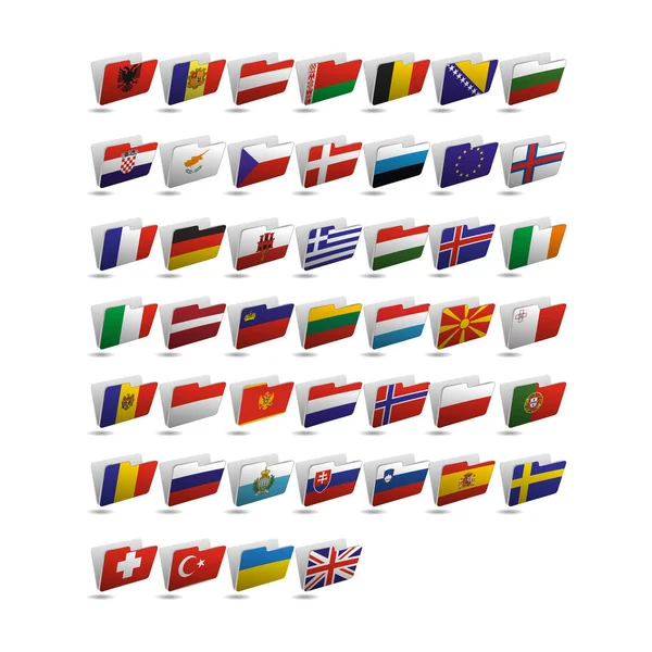 Set di icone delle cartelle vettoriali con bandiere d'Europa — Vettoriale Stock