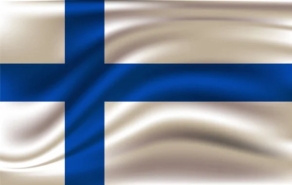 Realistiska viftar flagga i Finland. Tyg texturerat friflytande flagga, vektor Eps10 — Stock vektor