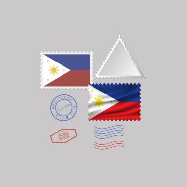 Filipinler bayrak gri arka plan üzerinde vektör illüstrasyon izole posta pulu ayarlanır. 10 eps