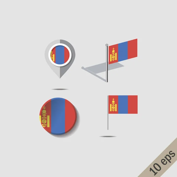 몽골의 국기와 지도 핀 — 스톡 벡터