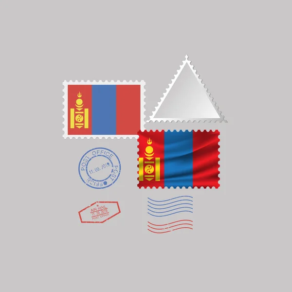 MONGOLIA set francobolli bandiera, isolato su sfondo grigio, illustrazione vettoriale. 10 eps — Vettoriale Stock