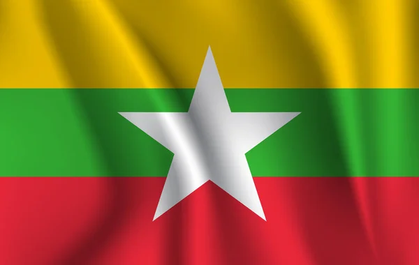 Flaga Myanmar. Realistyczny, machać Flaga Republiki Związku Myanmar. — Wektor stockowy