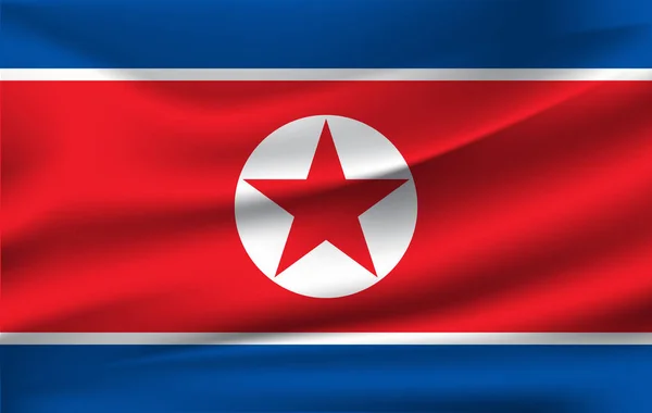 Flag of North Korea. Realistic waving flag of Democratic People's Republic of Korea. — Stock Vector