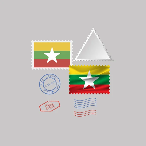 MYANMAR bandeira postagem carimbo conjunto, isolado em fundo cinza, ilustração vetorial. 10 eps — Vetor de Stock