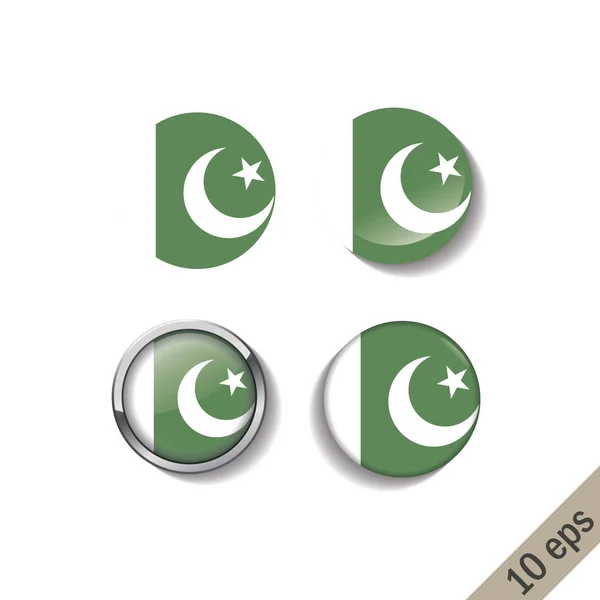 Flagi zestaw Pakistan rundy odznaki. — Wektor stockowy