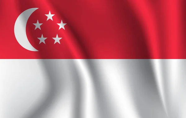 Bandera ondeante realista del SINGAPUR . — Vector de stock