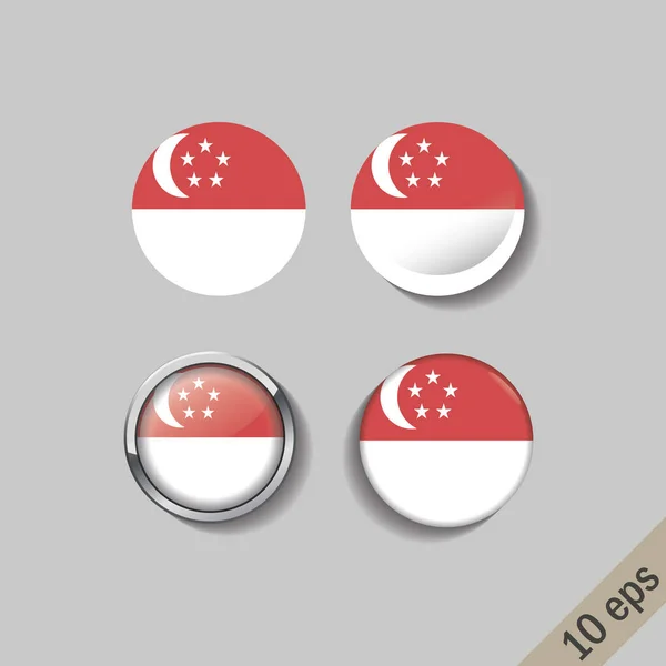 Ensemble de drapeaux SINGAPOUR insignes ronds . — Image vectorielle