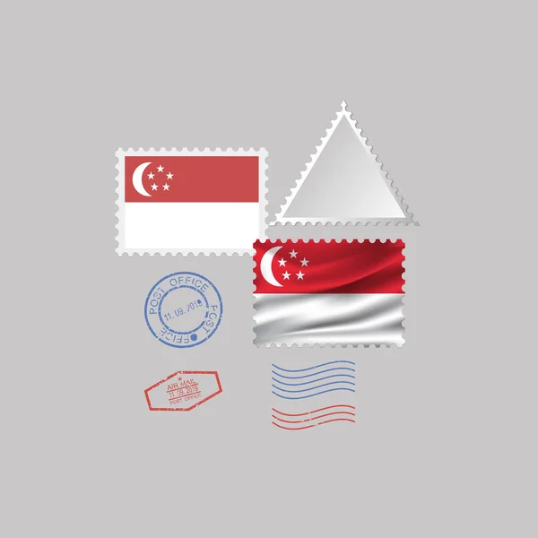 SINGAPUR conjunto de sellos postales de bandera, aislado sobre fondo gris, ilustración vectorial. 10 eps — Vector de stock