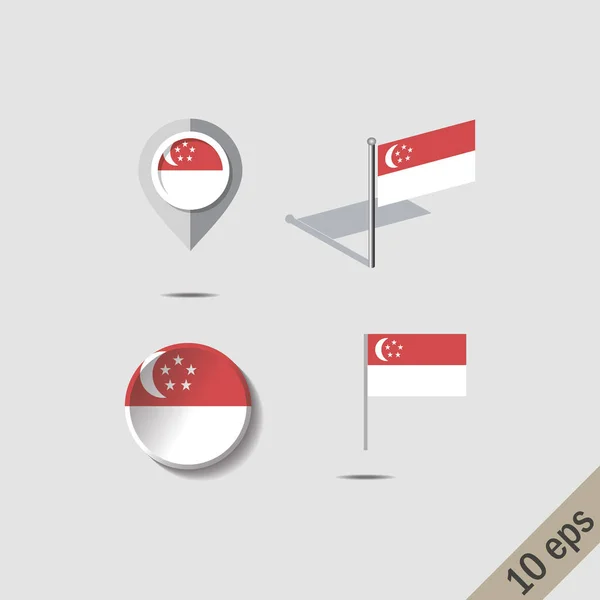 シンガポールの国旗と地図ピン — ストックベクタ